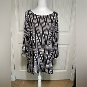 Azules Women Black and White Hi Lo 3/4 Sleeves Dress/ Blouse Size XL